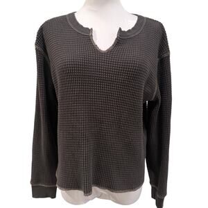 Madewell Charcoal Gray Waffle Knit Long Sleeve Top Casual Cozy Medium Lounge